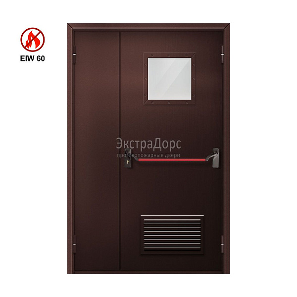 Противопожарная дверь с решёткой EIW 60 ДОП-EIW-60 ДП50 полуторная остекленная с антипаникой в Коломне  купить