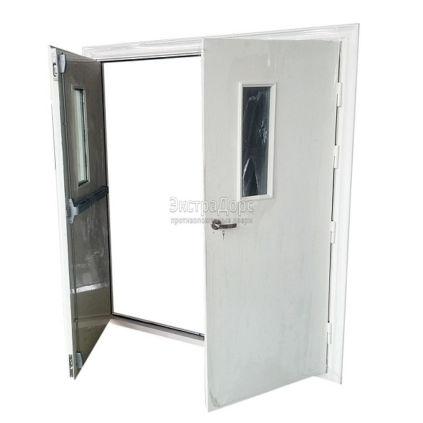 Двухстворчатая огнестойкая дверь EIW 60 двупольная стальная со стеклом в Коломне  купить