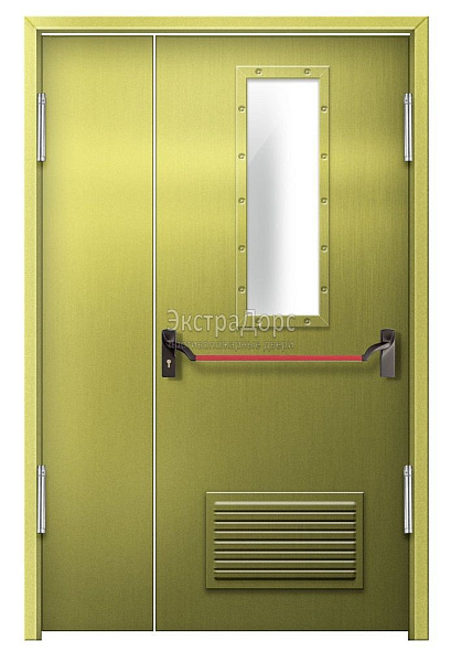 Противопожарная дверь EI 60 дымогазонепроницаемая стальная со стеклом, антипаникой и решеткой в Коломне  купить