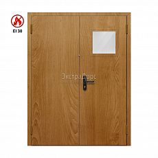 Противопожарная дверь EI 30 ДОП-02-EI30 ДП43 двупольная остекленная с МДФ с квадратным окном