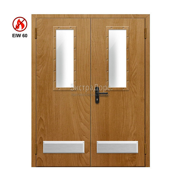 Двухстворчатая огнестойкая дверь с двумя решетками EIW 60 ДПМ-02-EIW-60 ДП75 двупольная остекленная в Коломне  купить
